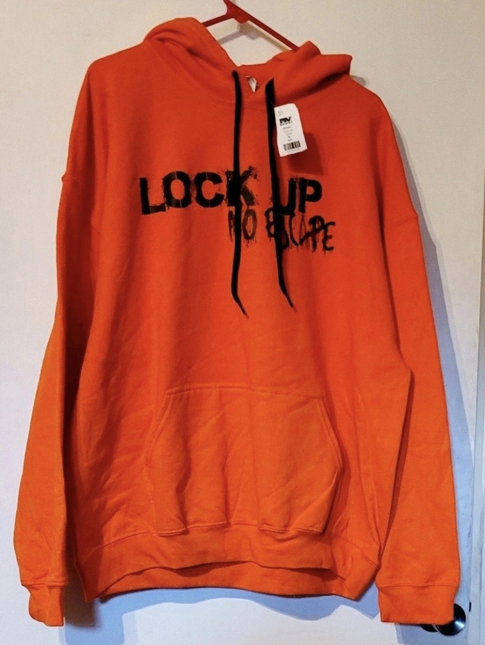 BNWT MV Sport Orange Crewneck Hoodie with Black 'LOCK UP' Graphic